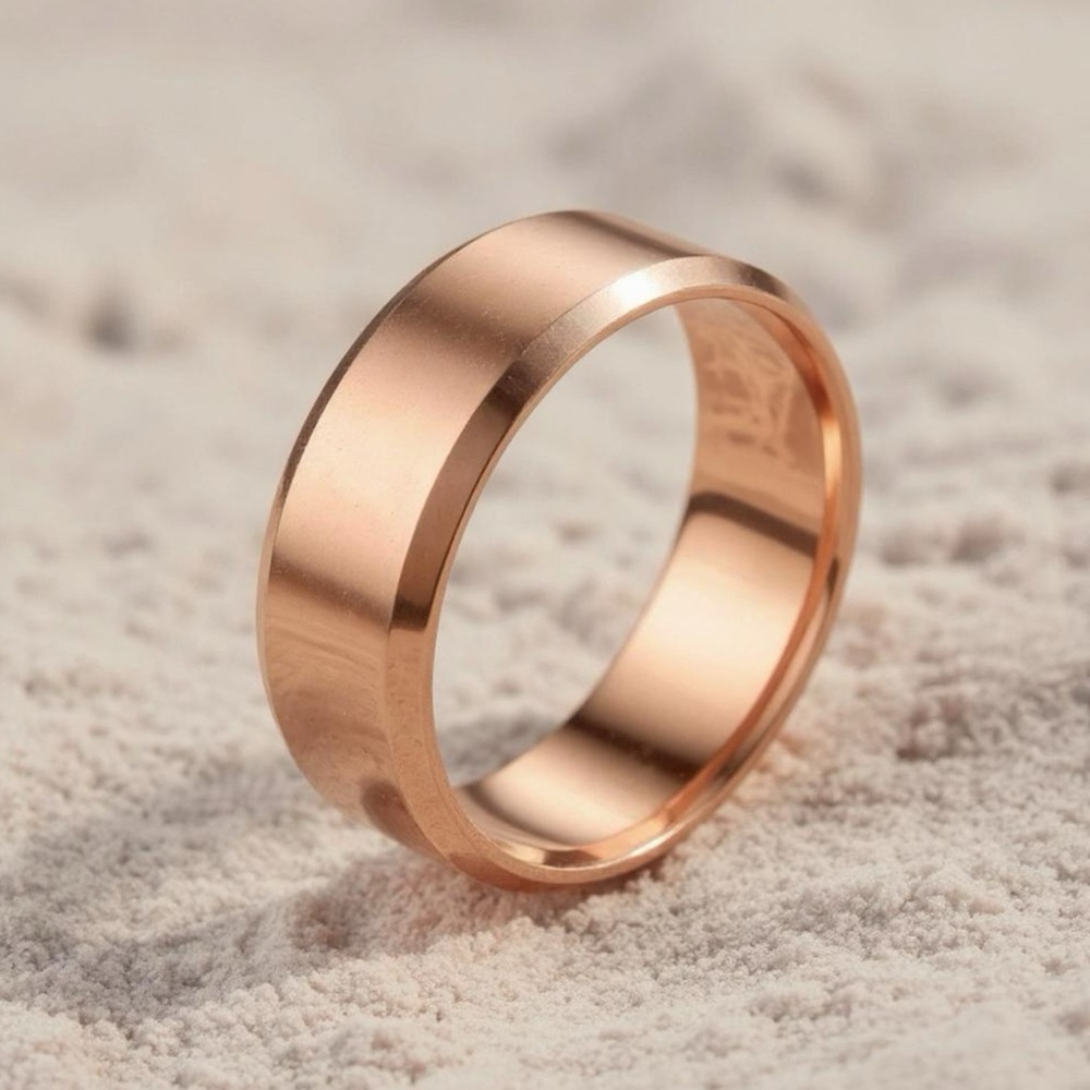 Rose Gold Polished Stainless Steel Beveled Band Ring